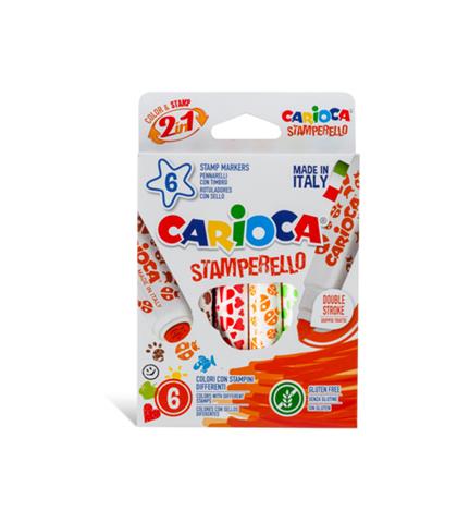 Carioca 6 Feltip Stamperello Colors With A Double End Conical And Stamp, Super Washable Non-Toxic Ink (42279)