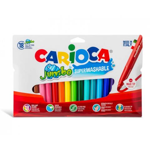 Carioca 18 Maxi Felt Tip Jumbo Colors Super Washable Non-Toxic Ink (40566)