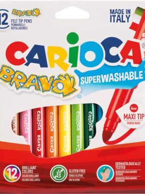 Carioca 12 Maxi Round Feltip Bravo Colors Super Washable Non-Toxic Ink (42755)