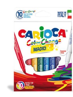 Carioca 10 Feltip Colors With A Special Color Changing Ink. Use The Magic Pen Included In The Pack To Get Two Colors (42737)