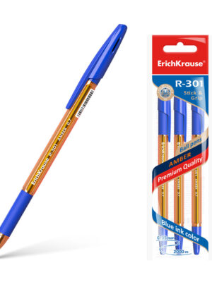 Pack of 3 Blue Ballpoint pen R-301 Amber Stick&Grip 0.7
