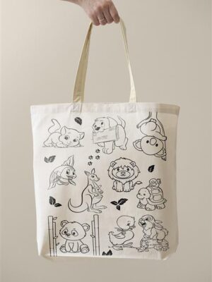Animals Washable Coloring Tote