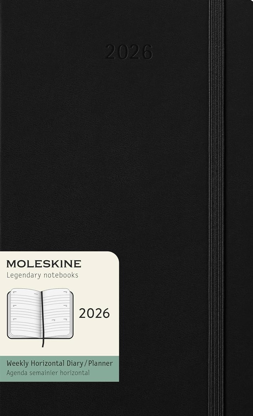 Large Black Hard 12M Weekly Horizontal Planner