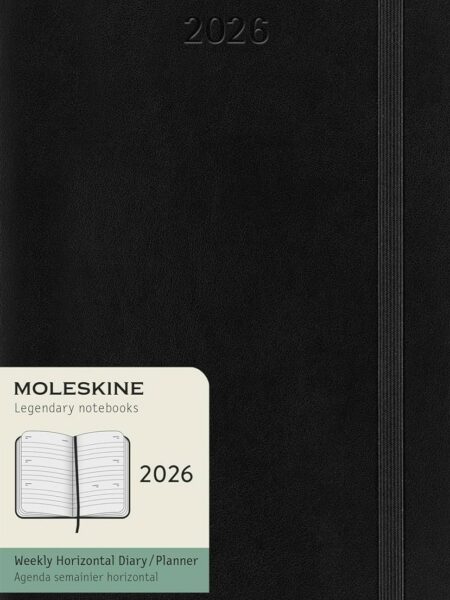 Large Black Soft 12M Weekly Horizontal Planner