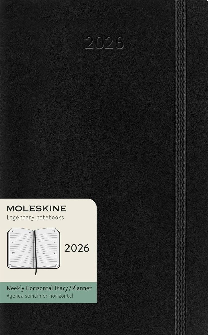 Large Black Soft 12M Weekly Horizontal Planner