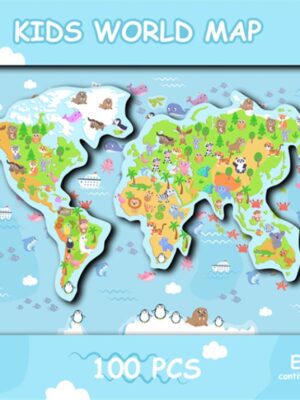 Kids World Map, M-size, 100pcs figured wooden puzzle