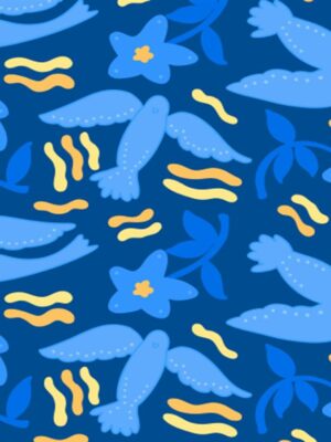 Blue Birds and Flowers Wrapping Paper 50x70 cm