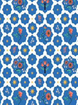 Blue Islamic Floral Wrapping Paper 50x70 cm