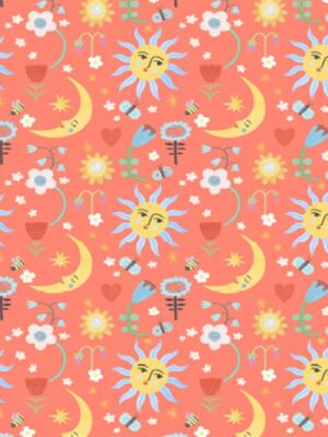 Sun Moon and Flowers Wrapping Paper 50x70 cm