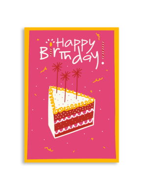 Happy Birthday Cake Pink And Orange A6 Greeting Card 14.8 x 10.5cm